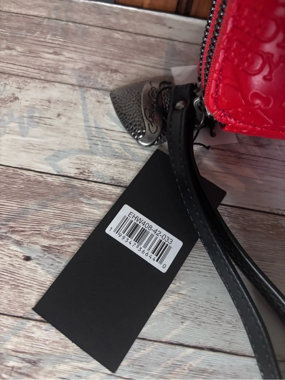 Ed Hardy Red Embossed Wristlet Clutch Wallet New